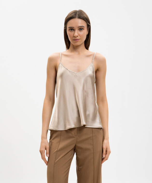 Marco Pescarolo Бежевая майка из шелка TPARTD5389 изображение 3