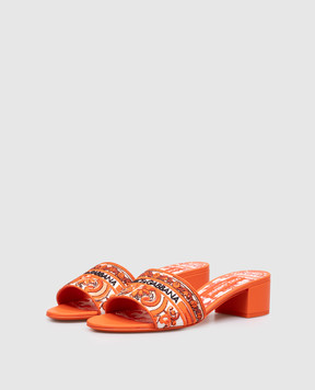 Dolce&Gabbana Помаранчеві мюлі з вишивкою Майоліка CR1748AV804