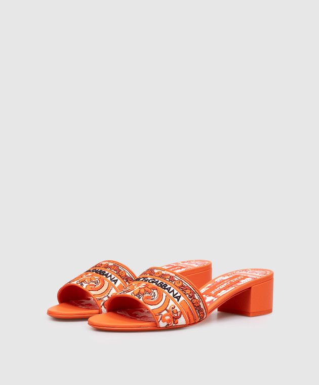 Dolce&Gabbana Оранжевые мюли с вышивкой Майолика CR1748AV804 изображение 2