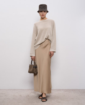 Brunello Cucinelli Бежевая юбка макси с разрезами M0H38G3396