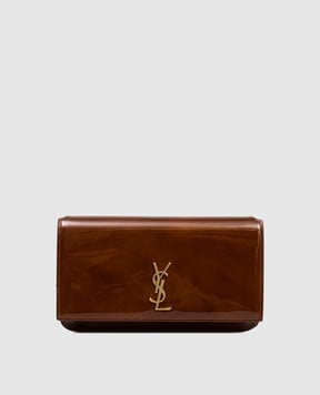 Saint Laurent Коричневий шкіряний лакований клатч для телефону 808702AAEAU
