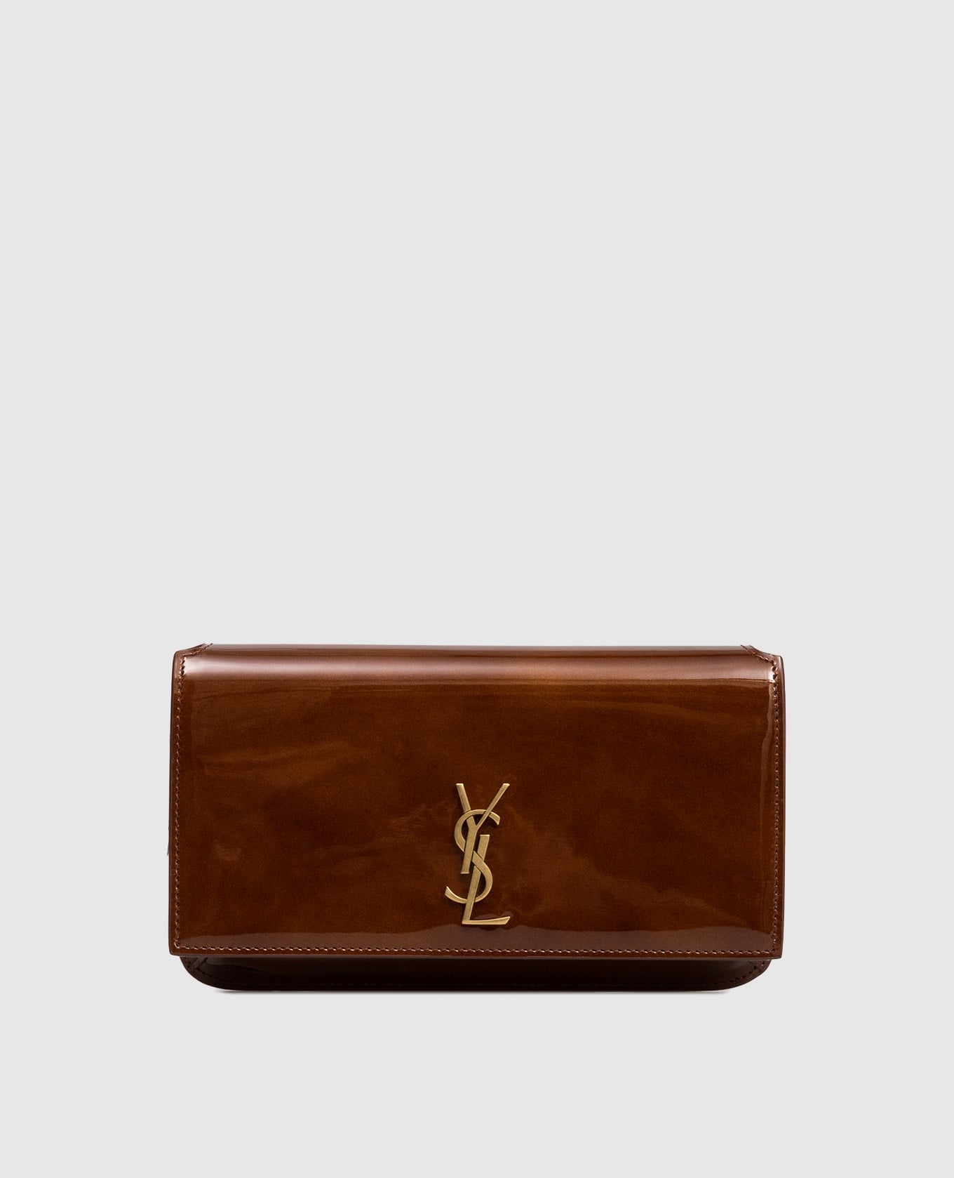 

Коричневый кожаный лакированный клатч для телефона, Клатчи