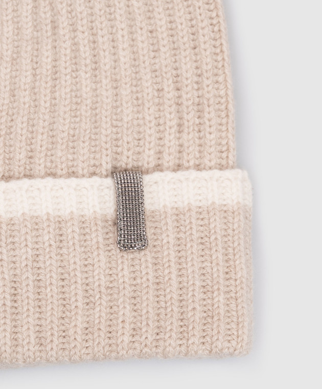 Brunello Cucinelli Бежевая шапка из кашемира с цепочкой мониль M12504979 изображение 4