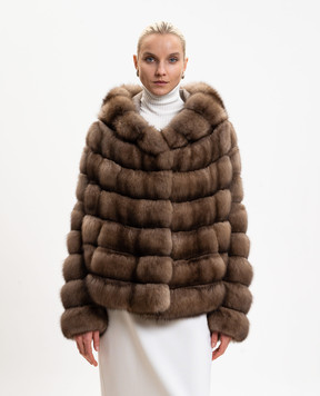 Rindi Коричнева шуба з хутра соболя з капюшоном 101ZB025