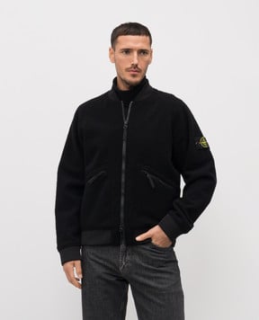 Stone Island Чорний бомбер з вовною з логотипом K2S154100111S0214