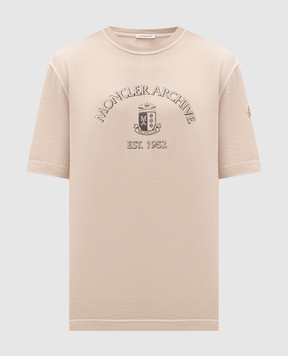Moncler Бежевая футболка с принтом логотипа L10918C0001389BAL