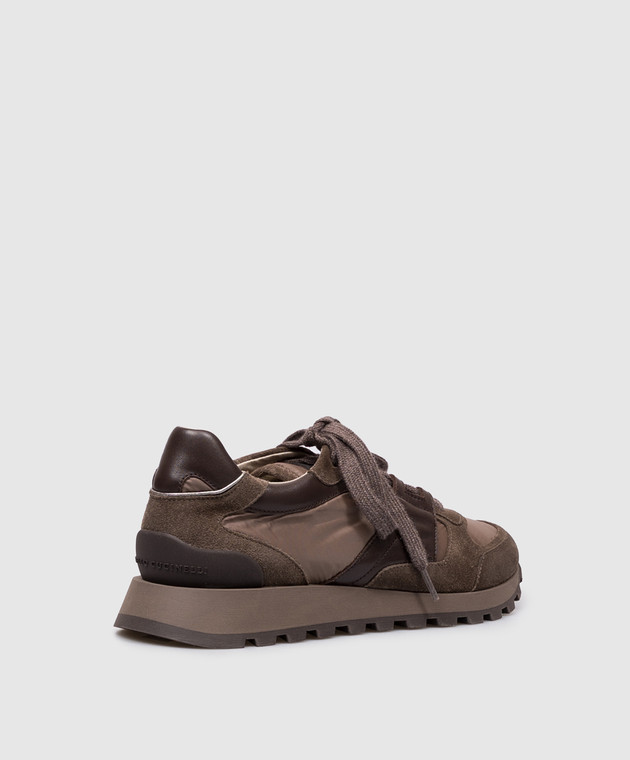 Brunello Cucinelli Коричневые комбинированные кроссовки с логотипом MZSFG3327P изображение 3
