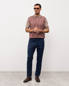 Stefano Ricci Коричневе поло з шовком в контрастний візерунок K212035P31F26191