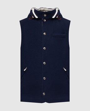Brunello Cucinelli Синий пуховый жилет из шерсти с капюшоном MM4701775