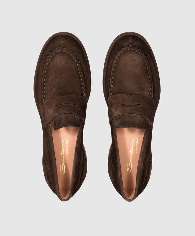 Santoni Коричневые замшевые лоферы WUYW72448CIONHSY изображение 4