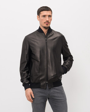 Stefano Ricci Чорний шкіряний бомбер M7J6100262NPNUV5