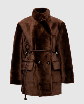 Babe Pay Pls Коричнева двобортна дублянка з поясом 2526MERINO