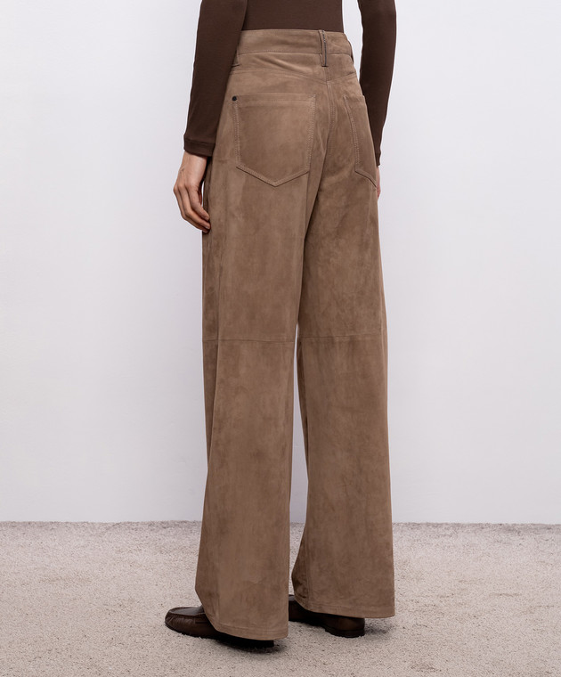 Brunello Cucinelli Коричневые замшевые брюки с цепочкой мониль MPCLFP9187 изображение 4