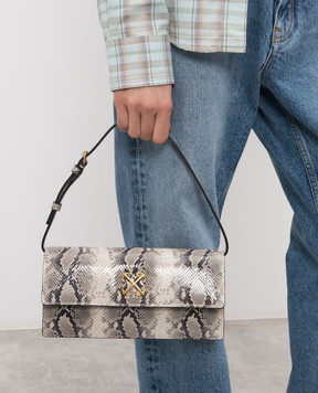 Off-White Бежева шкіряна сумка Jitney 1.0 з принтом під шкіру пітона OWNN172S26LEA003