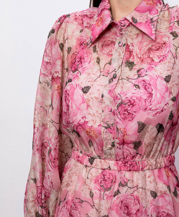 Nissa Розовое платье из льна и шелка в цветочный принт RC16551 изображение 4