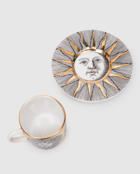 Fornasetti Фарфоровая чашка для кофе с блюдцем Sole P20Z288