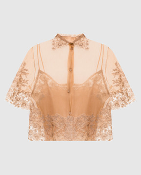 Ermanno Scervino Бежева блуза із шовку з мереживом D482K718APCSQYE