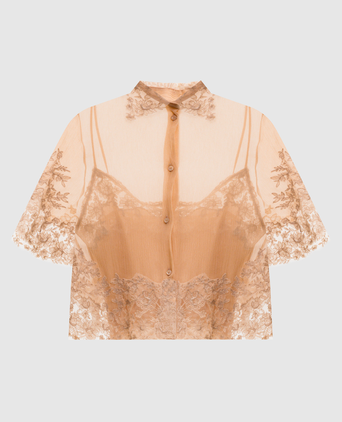 Бежевая блуза из шелка с кружевом