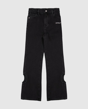 Off-White Дитячі чорні джинси з фігурними вирізами 44GYA001F26D001