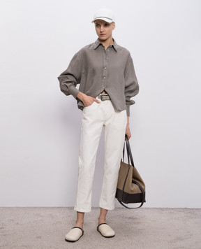 Brunello Cucinelli Рубашка цвета хаки из льна MA698RH306