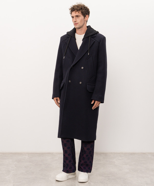 Off-White Голубое двубортное пальто с шерстью 44MER09UF26F001 изображение 3