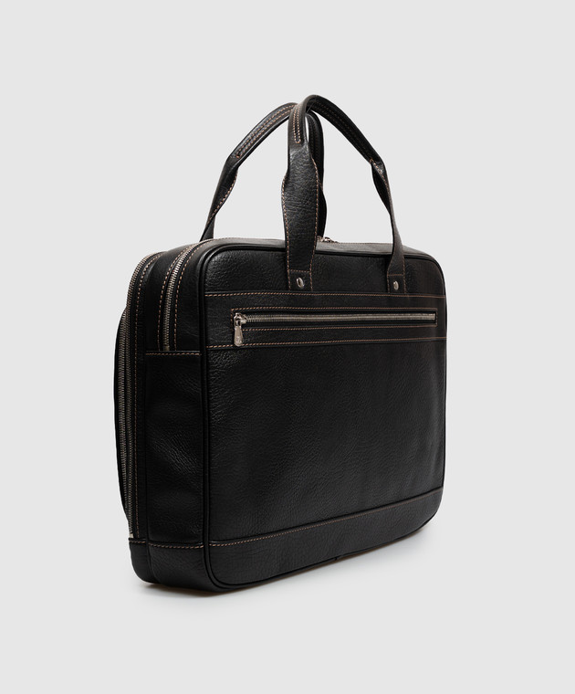 Brunello Cucinelli Чорний шкіряний портфель з принтом логотипа MBZIBU391 зображення 3