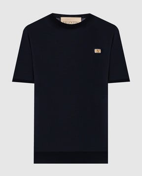 Valentino Синя футболка з вовни з нашивкою емблеми 8V3KCE60BCJ