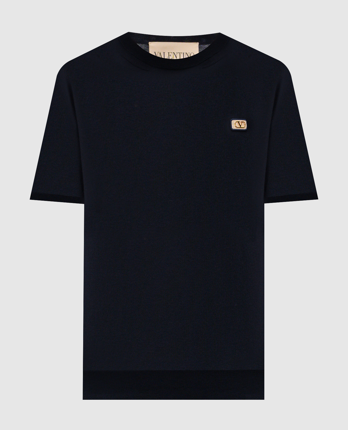 

Синяя футболка из шерсти с нашивкой эмблемы, Синий, Футболки