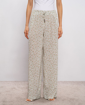 Ermanno Scervino Білі штани із шовку в принт D482P374XWE