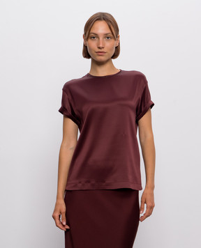 Brunello Cucinelli Бордовая блуза из шелка с цепочкой мониль MPC59DE310