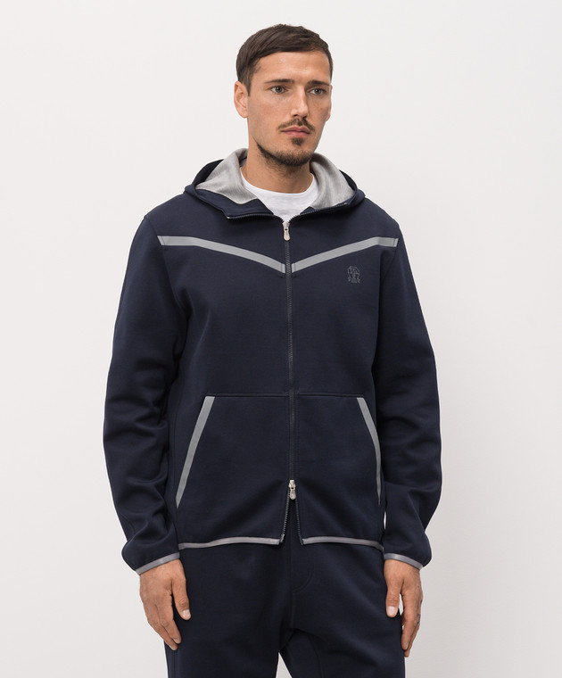 Brunello Cucinelli Синя спортивна куртка з принтом емблеми MM8433376G зображення 3