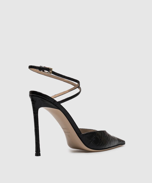 Tom Ford Черные кожаные слингбеки с тиснением под кожу крокодила W3977LCL639P изображение 3