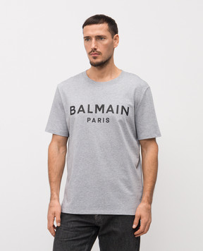 Balmain Сіра футболка з логотипом GH1EG000BD46