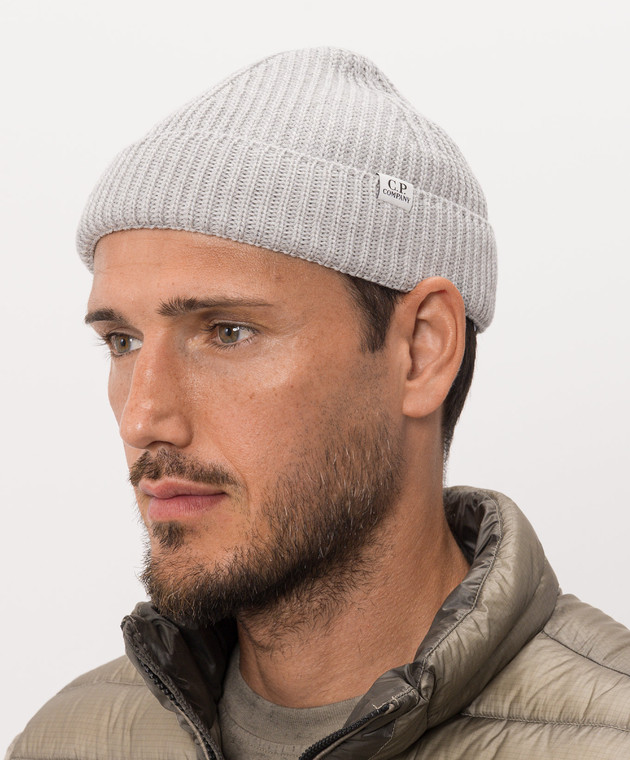 C.P. Company Серая шапка-бини из шерсти с нашивкой MAC137A005509A изображение 2