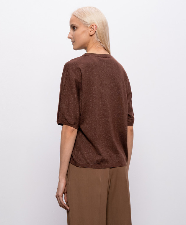 Brunello Cucinelli Коричнева футболка з кашеміром та шовком з люрексом M41835700P зображення 4