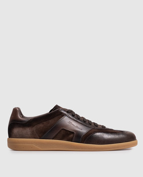 Santoni Коричневые замшевые кеды с винтажным эффектом MBPL22251FARTGEU