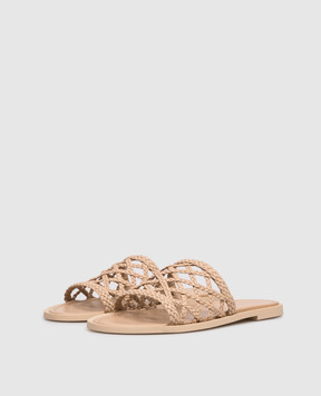 Babe Pay Pls Бежеві шкіряні шльопанці з плетінням SLIPY