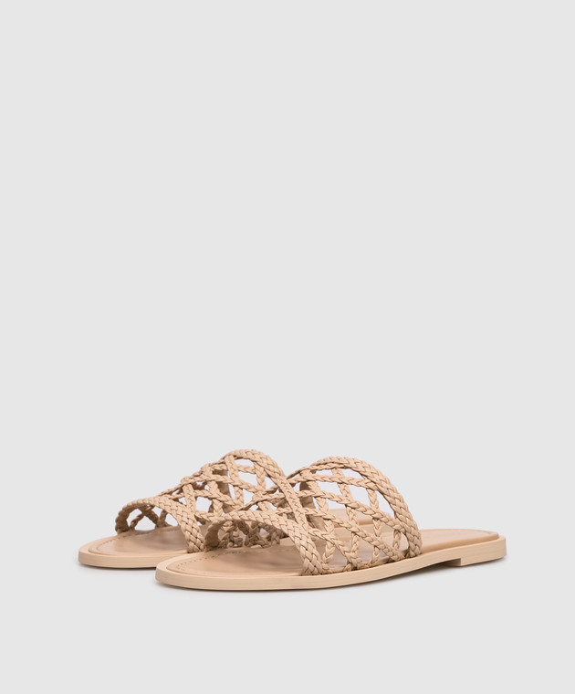 Babe Pay Pls Бежеві шкіряні шльопанці з плетінням SLIPY зображення 2