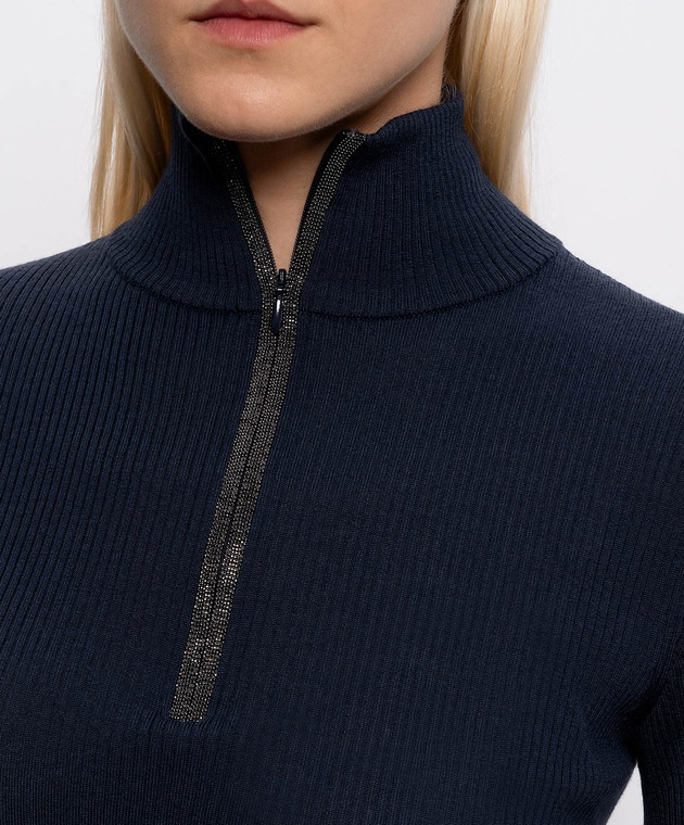 Brunello Cucinelli Синий джемпер из шерсти и кашемира в рубчик M14817604P изображение 5