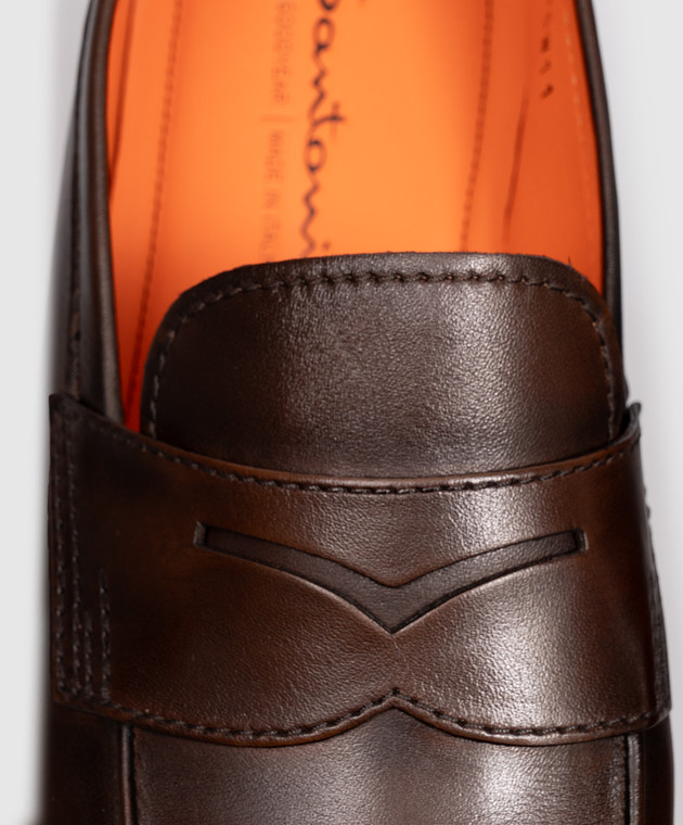 Santoni Кожаные лоферы коричневого цвета MCNG18837SI9GMEM изображение 5