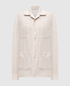 Brunello Cucinelli Серая рубашка с леном в узор MA6770648