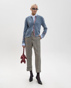 Thom Browne Голубая рубашка из шелка в клетку FLR016CF1040