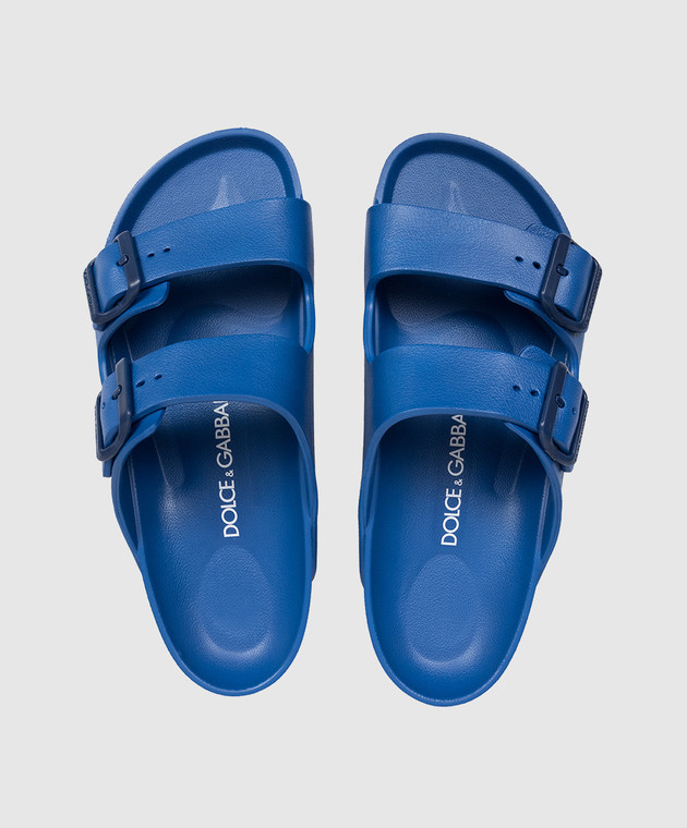 Dolce&Gabbana Детские синие шлепанцы с монограммой логотипа DG DD0324A51032836 изображение 4