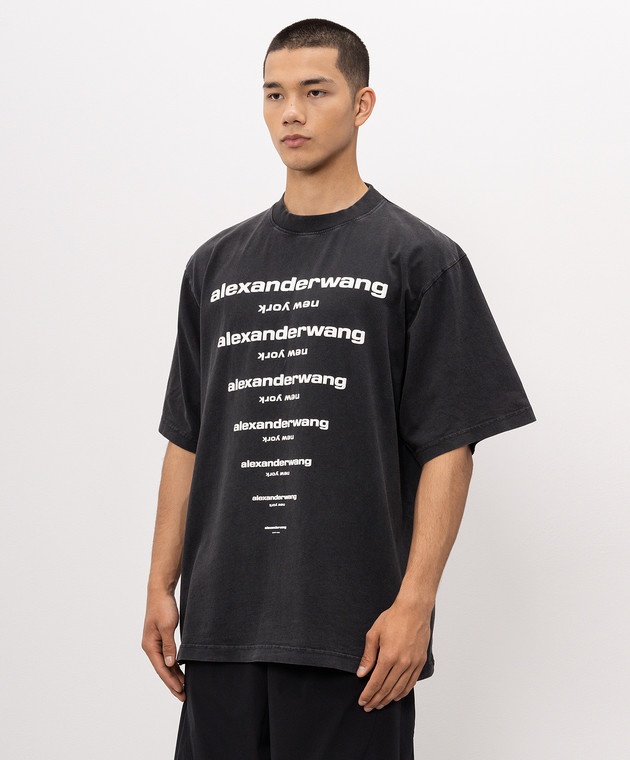 Alexander Wang Чорна футболка з контрастним принтом логотипа UCC3261924m зображення 3
