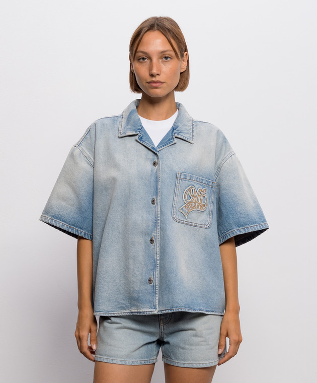 Off-White Голубая джинсовая рубашка с эффектом потертости 2FA00585T изображение 3