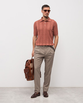 Brunello Cucinelli Коричневое поло с леном M2L707815