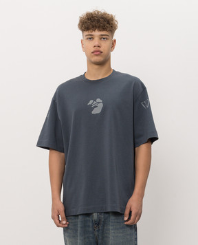 Off-White Синяя футболка с брендовым принтом Swimming 44MAA120F26J004