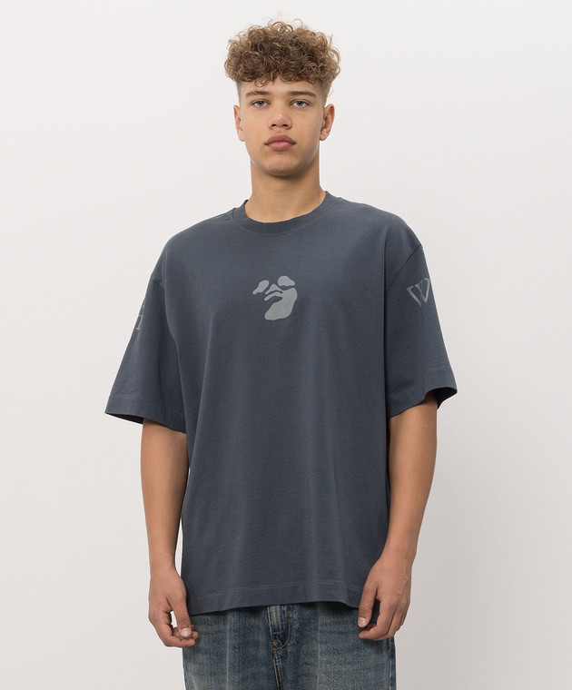 Off-White Синяя футболка с брендовым принтом Swimming 44MAA120F26J004 изображение 3