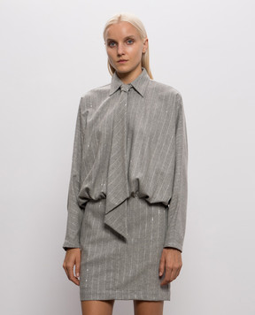 Brunello Cucinelli Серое платье с шерстью в полоску MG576AB5H1