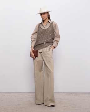 Brunello Cucinelli Бежева сорочка з ланцюжком моніль M0091MA636